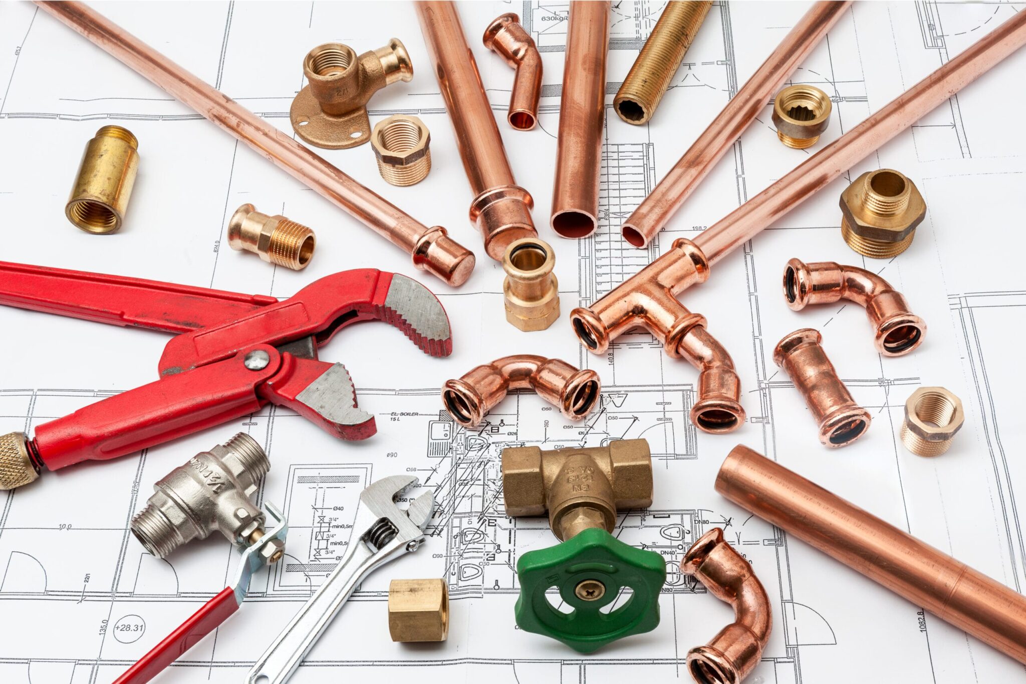 Copper pipes, fittings, valves, and plumbing tools in North Port